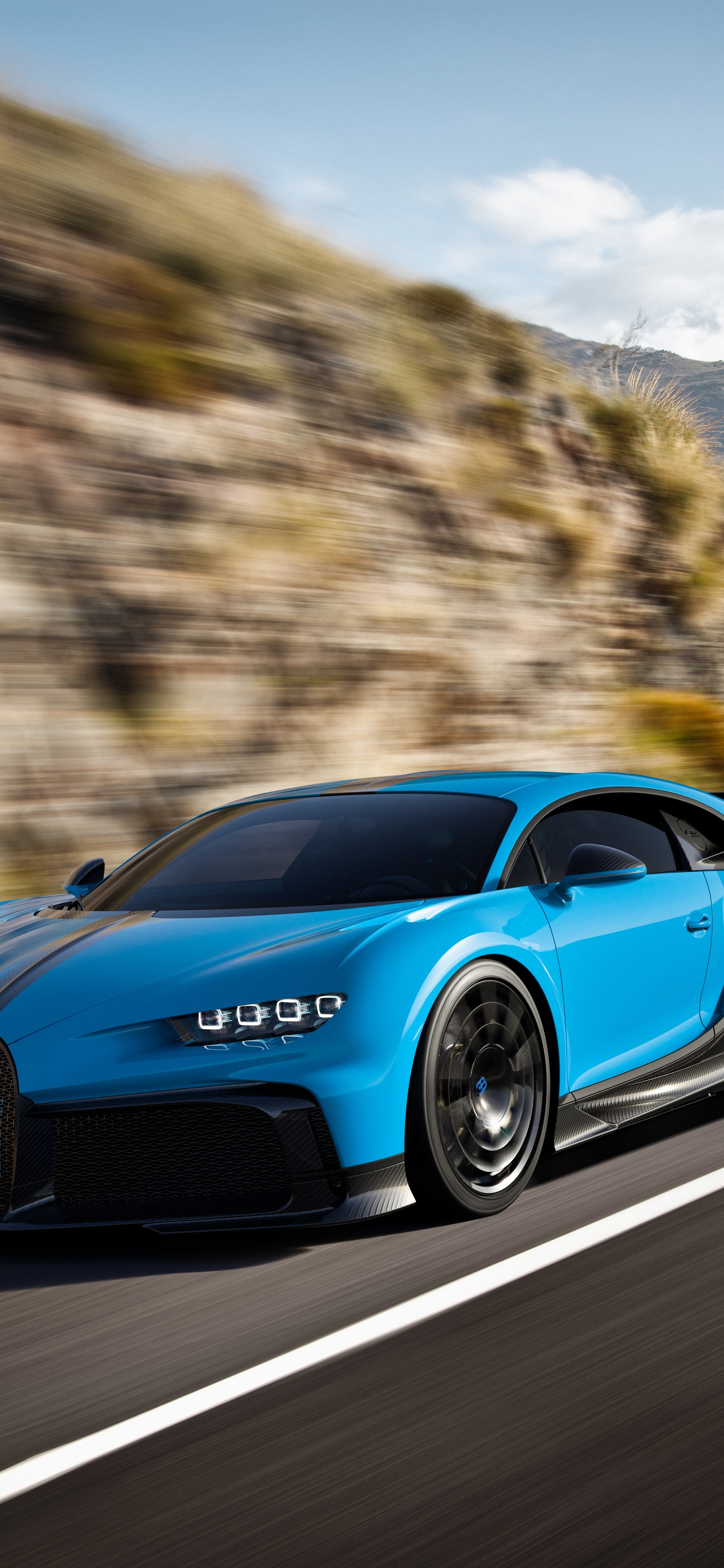Картинка: Bugatti, Chiron Pur Sport, скорость, дорога, горы, размытие