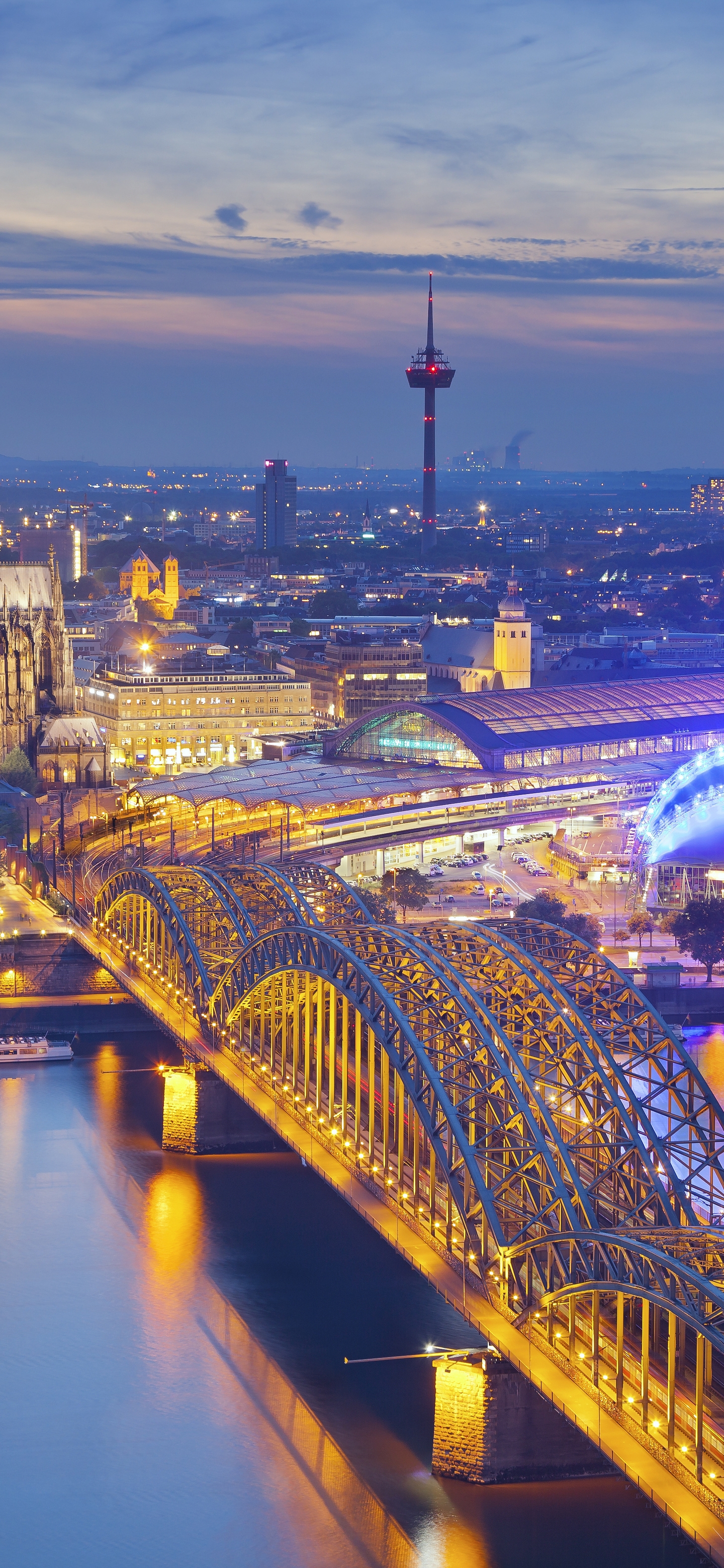 Image: City, evening, Cologne, Germany, river, bridge, view