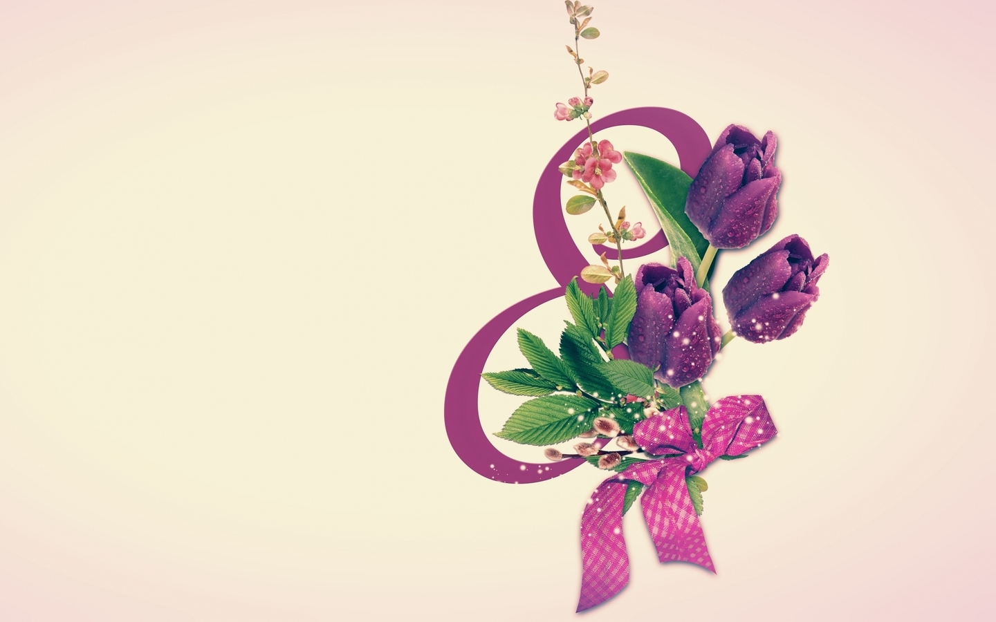 Картинка: 8 Марта, весна, цветы, тюльпаны, бантик, международный женский день, открытка