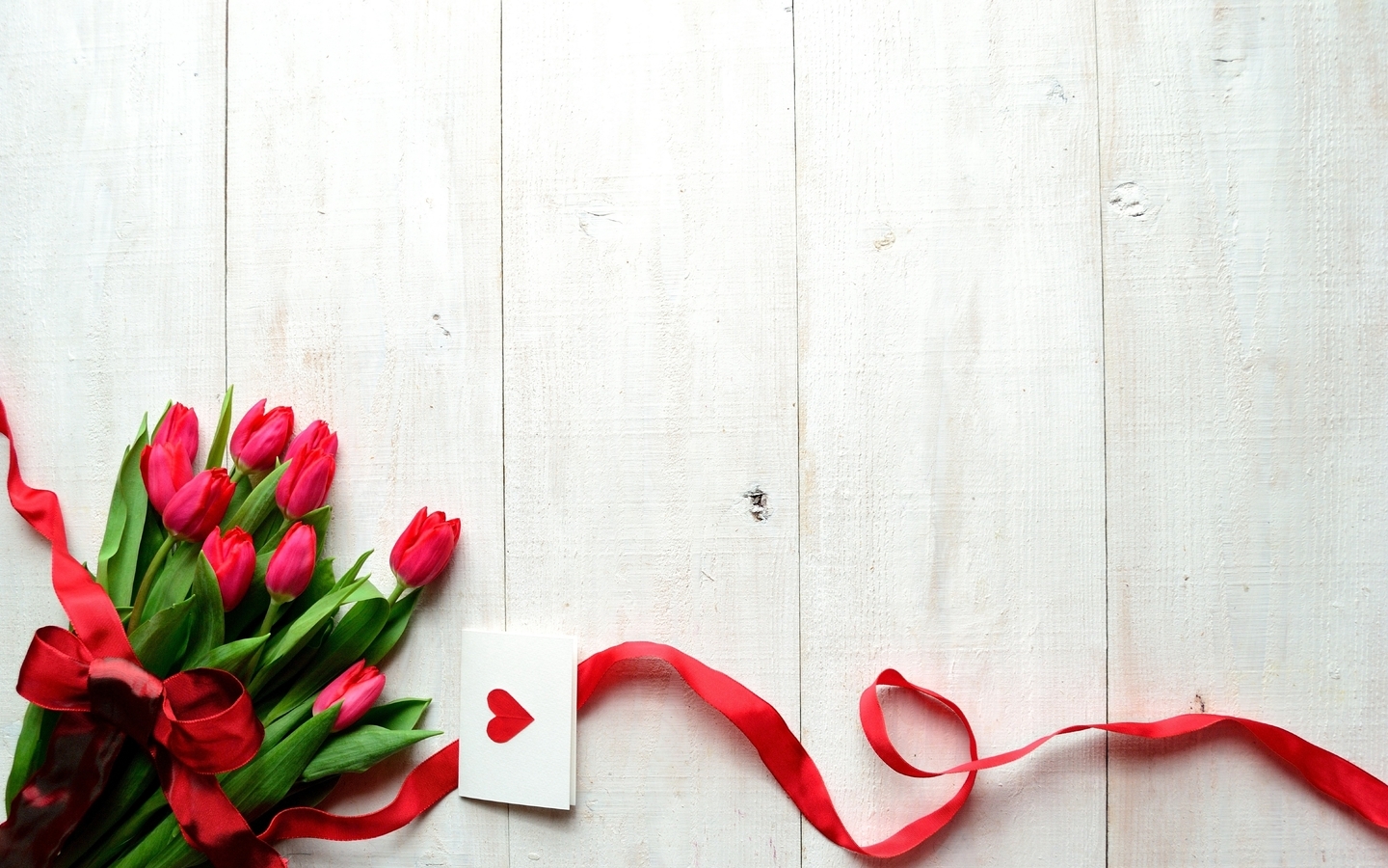 Картинка: Цветы, тюльпаны, бант, лента, открытка, сердце, любовь