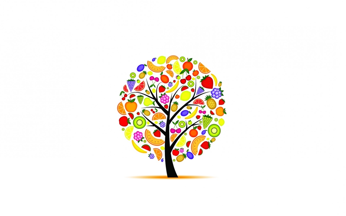 Картинка: Дерево, фрукты, белый фон