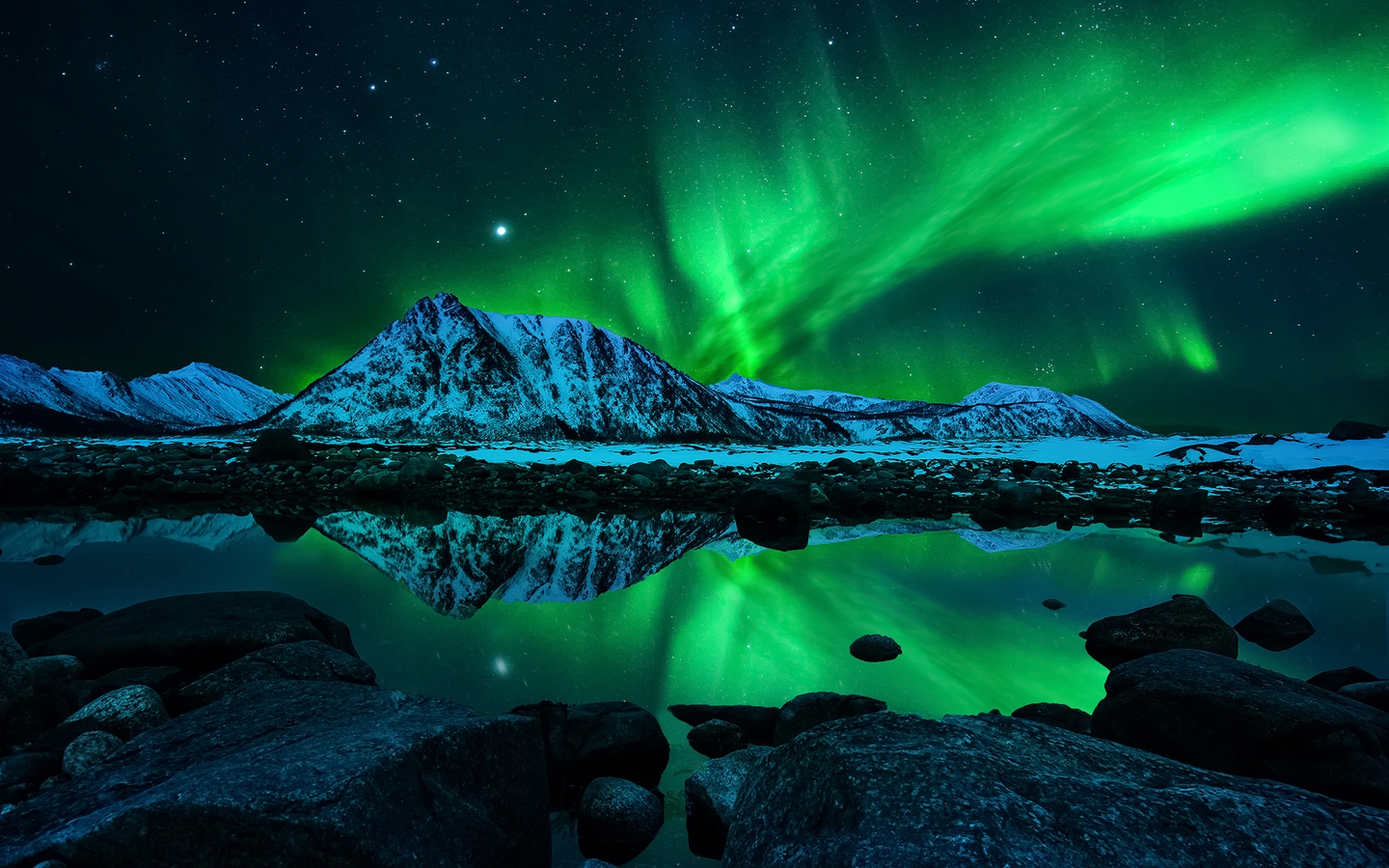 Image: nature, northern lights, mountains, sky, lake, night