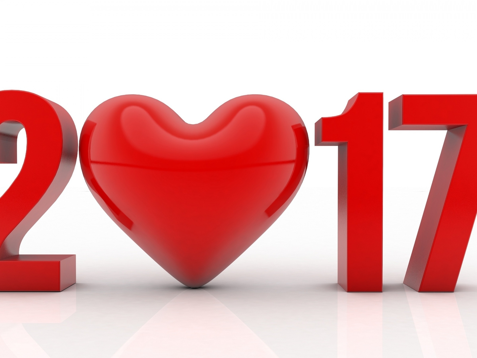 Картинка: Новый год, 2017, дата, сердце, красный, цвет, белый фон, тень
