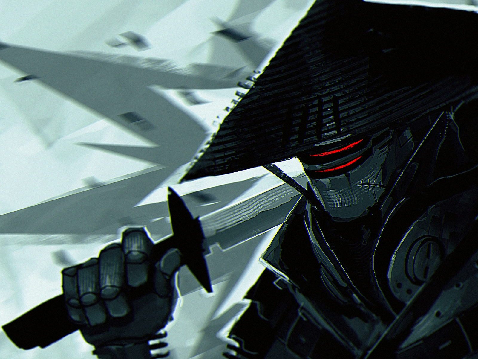 Image: Samurai, mask, headdress, sword, cyber