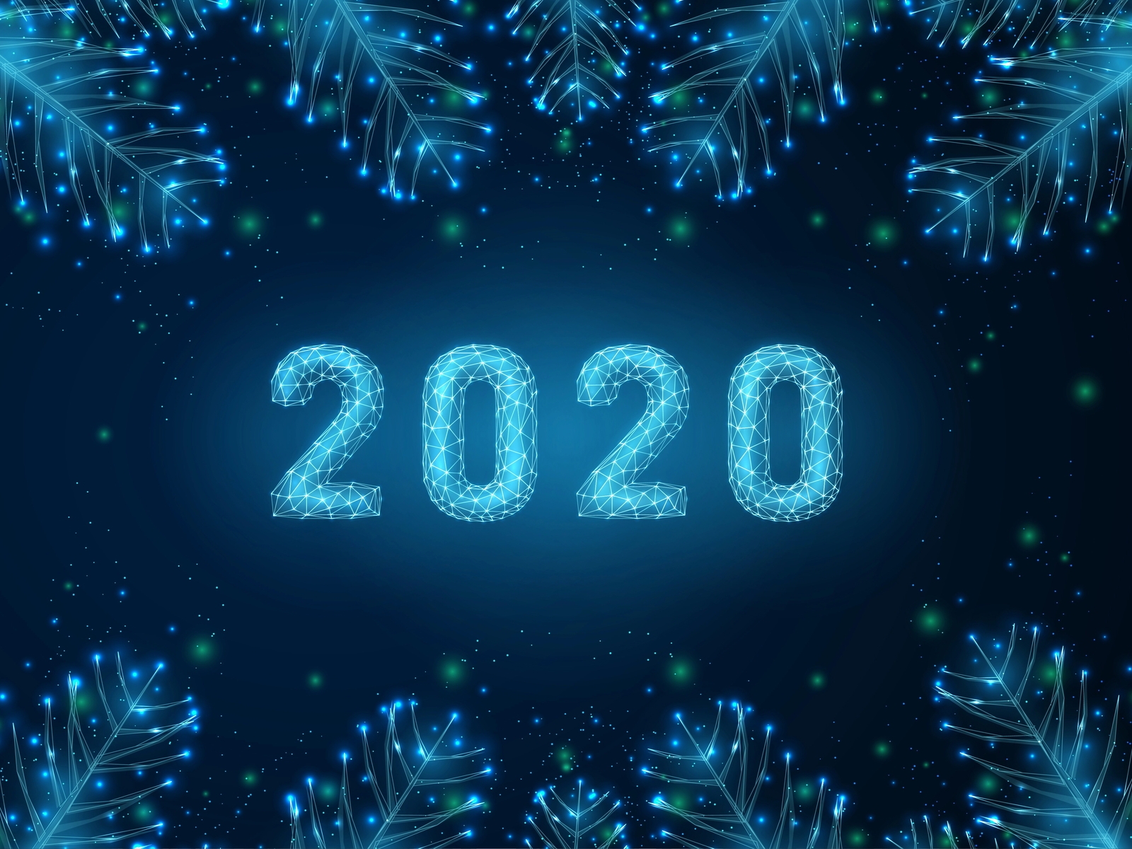Картинка: Фон, 2020, цифры, ветки, новый год, блики