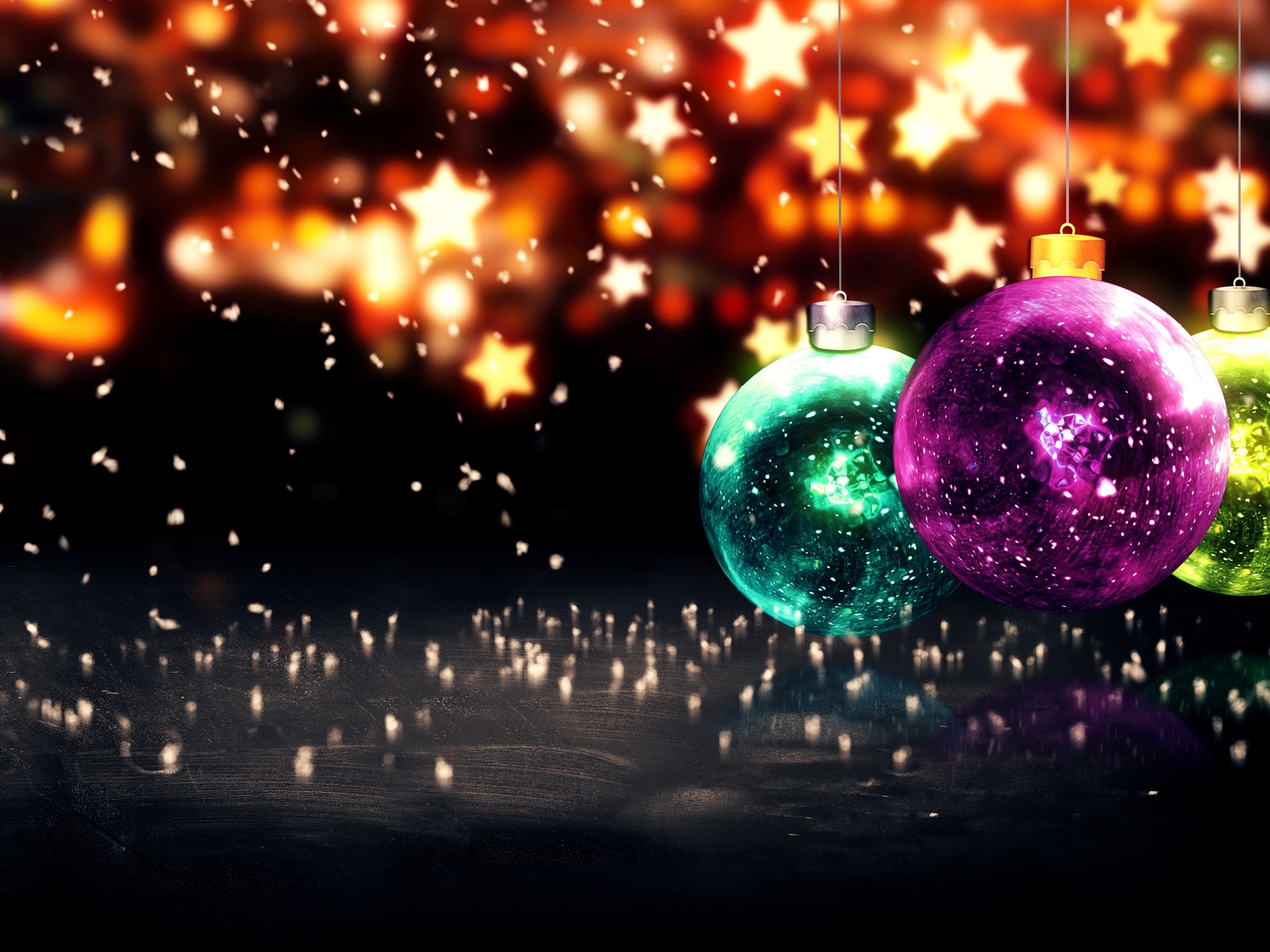 Image: New year, balls, toys, stars, flare, glitter