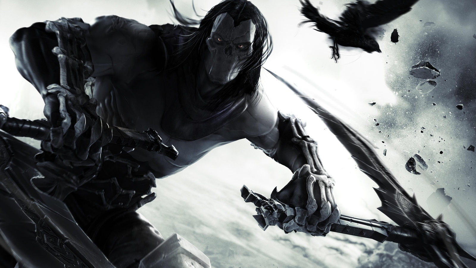 Image: Rider, Death, bird, crow, mask, sight, bones, kick, spit, game, Darksiders 2