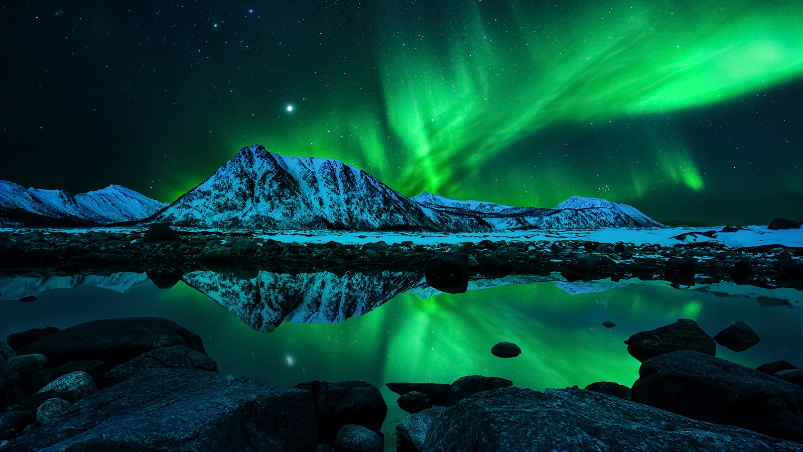 Image: nature, northern lights, mountains, sky, lake, night