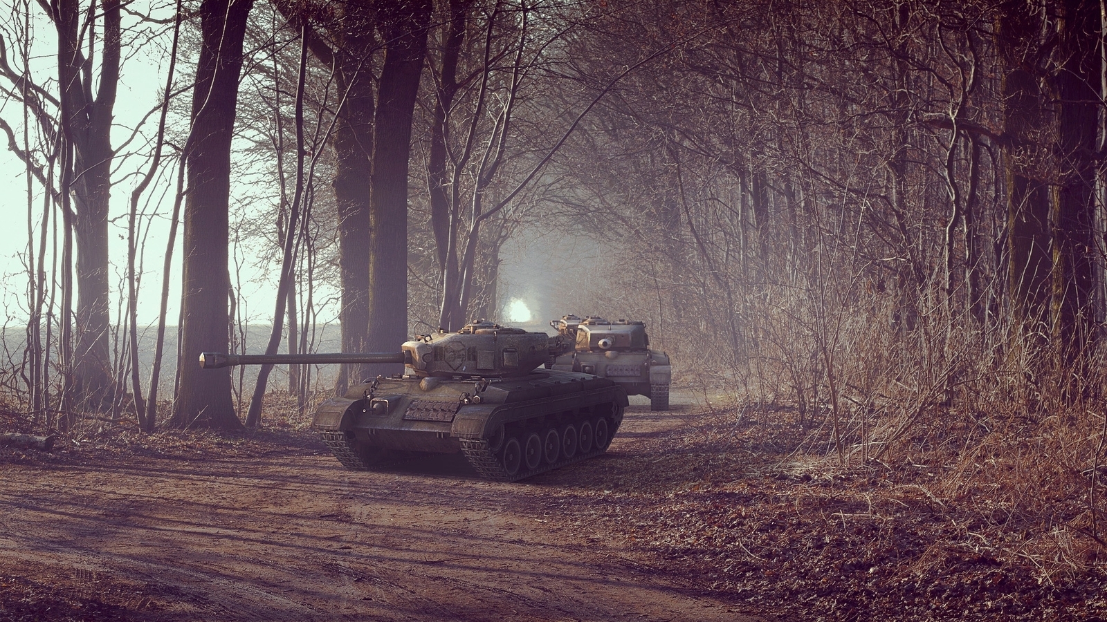 Image: Tanks, forest, road, trees, branches