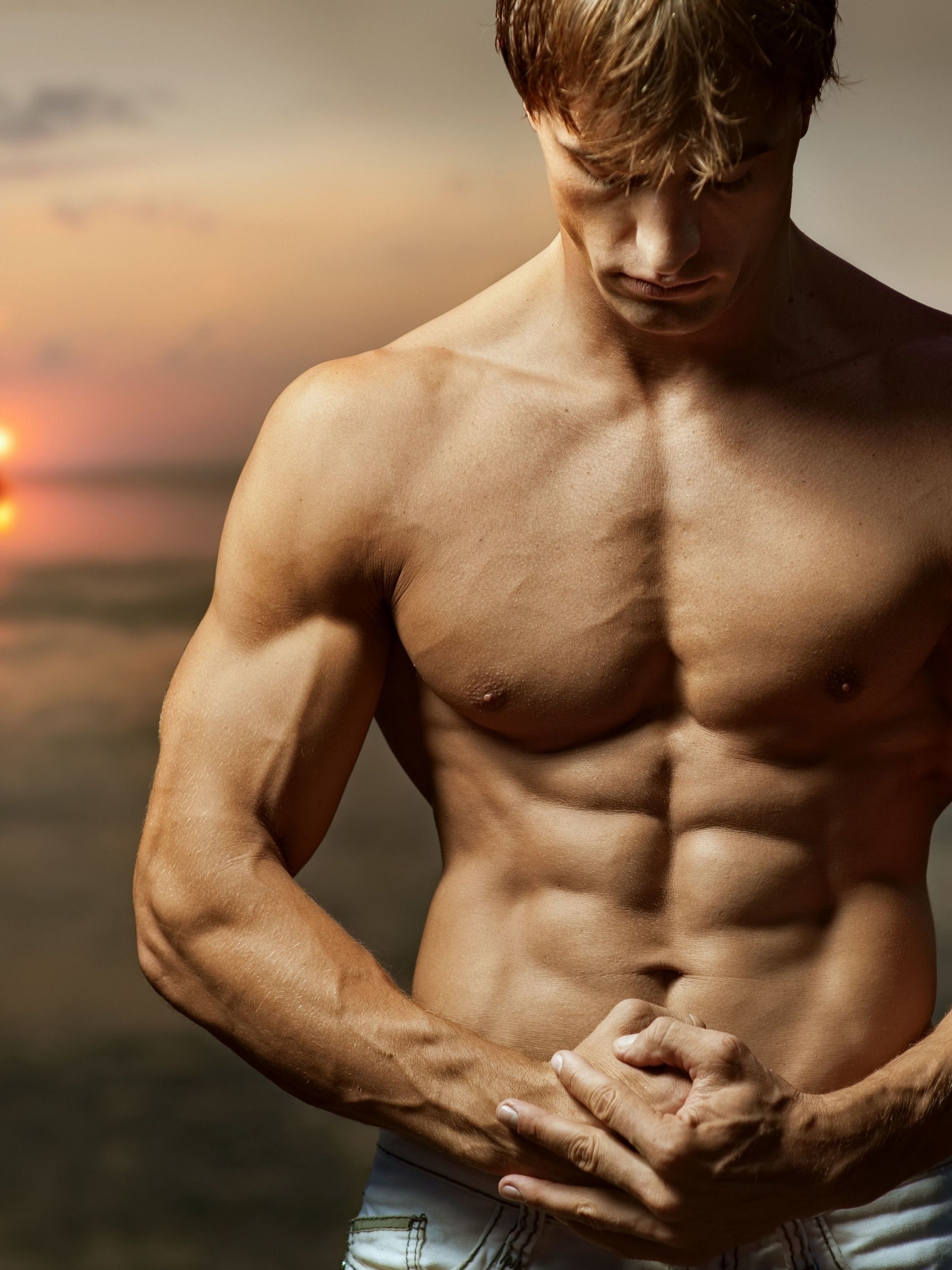 Image: Man, body, muscles, sunset