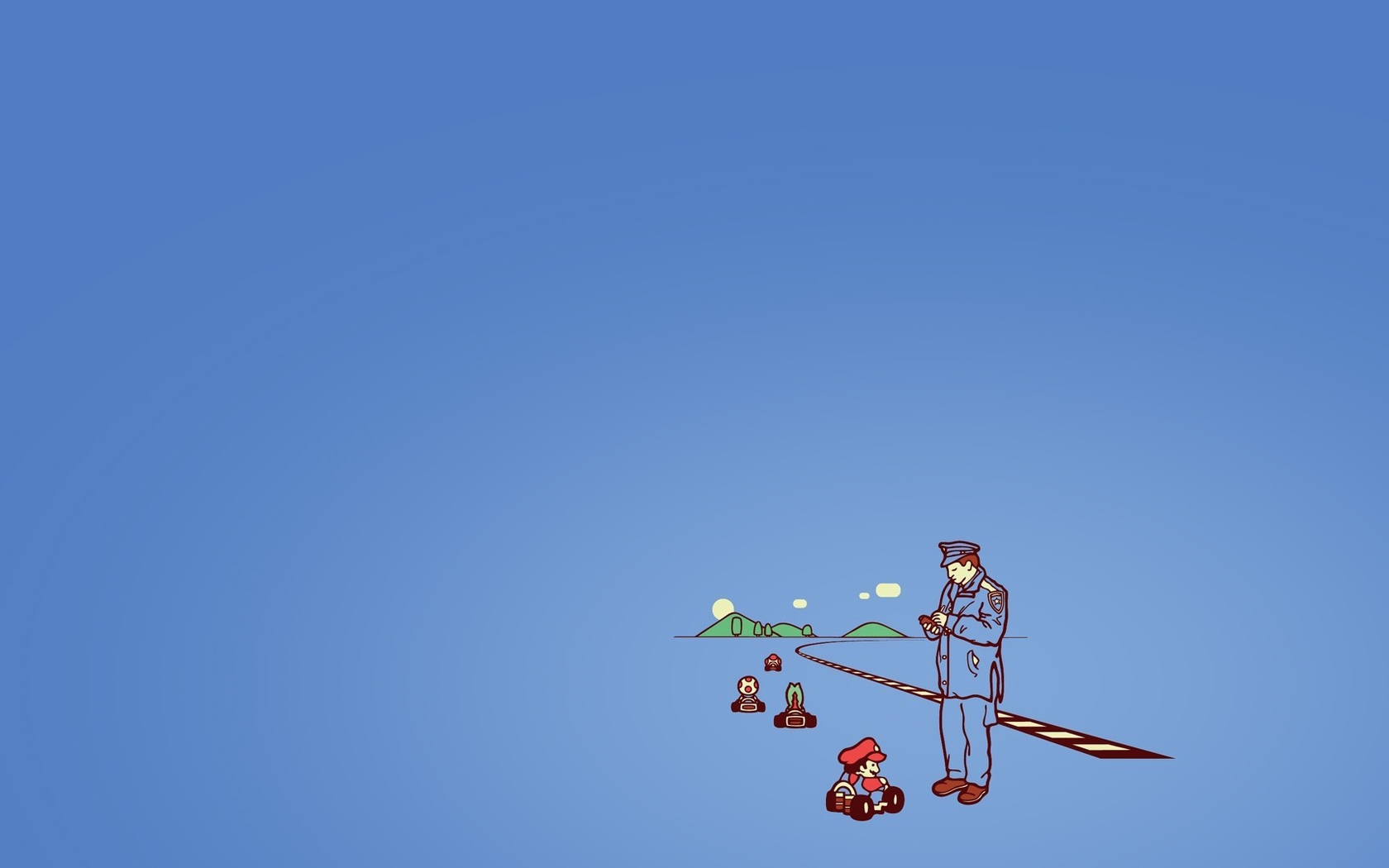 Картинка: Синий фон, картинг, Марио, полиция, трасса