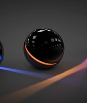 Image: Spheres, balls, colored stripes, light rays, reflection