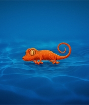 Картинка: Ящерица, оранжевая, синие волны