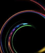 Картинка: Чёрный фон, линии, разноцветные, закручивание, эффект, спираль