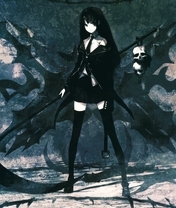 Картинка: Black Rock Shooter, девушка, чёрные волосы, коса, в чёрном, Стрелок с Чёрной скалы, dead master
