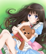 Картинка: Алиса, мишка, игрушка, девушка, глаза, длинные волосы, платье