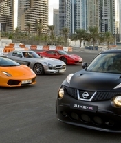 Картинка: Nissan, Juke-R, Ниссан, Жук, суперкары, высотки, пальмы, площадка