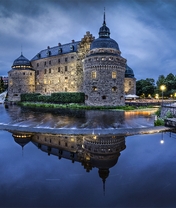 Image: Sweden, örebro castle, river, evening, lights