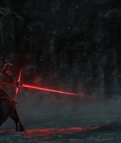 Image: Art, Star wars, Kylo Ren, sword, red, power, battle, winter, woods