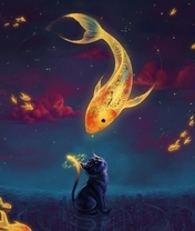 Image: Cat, fish, gold, watch, clouds, sky, building