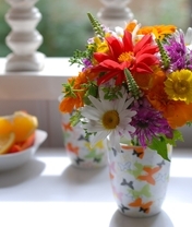 Image: Vase, bouquet, flowers, fruit, shade