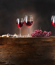 Image: Wine, grapes, wood, barrel, glasses, a bottle opener, red wine