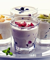 Image: Drinks, cocktail, plate, glasses, fruit, berries, milk