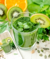 Image: Drink, greens, fruits, kiwi, orange, leaves, phone, snapshot