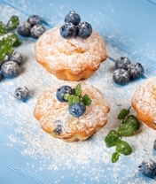 Image: Cupcake, blueberry, powdered sugar, pastry, mint