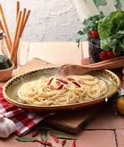 Картинка: Спагетти, перец, зелень, чеснок, масло, лимон