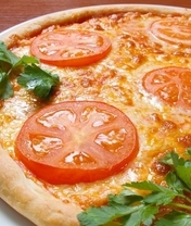 Картинка: Пицца, помидоры, зелень, выпечка