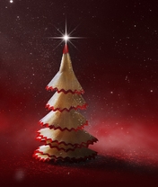 Image: Tree, pencil, red background, stars, twinkle
