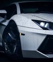 Картинка: Need For Speed, капли, фара, суперкар, белый, Lamborghini, Aventador