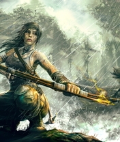 Картинка: Rise of the Tomb Raider, Lara Croft, волки, дождь, лук, стрелы