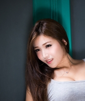 Image: Asian, smile, posing, breast, tank top, girl, brunette