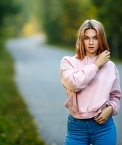Image: Girl, face, look, blonde, road