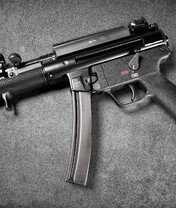 Image: Submachine gun, HK SP5K, 9mm, texture, gray background, Heckler & Koch GmbH