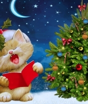 Картинка: кот, новый год, елка, книжка