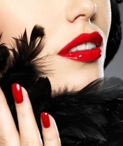 Картинка: Лицо, кожа, ногти, губы, красные, перья, черный, маникюр, зубы, стиль