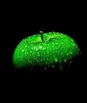Image: Apple, green, drops, light, black background