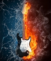 Картинка: Гитара, огонь, пламя, вода, молния, брызги, дым