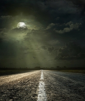 Image: Landscape, road, night, horizon, moonlight, moon, clouds, horizon, night sky