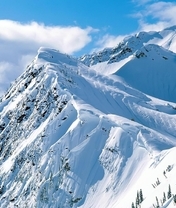Картинка: Горы, снег, зима, облака, небо, деревья, склоны, хребет