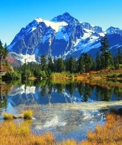 Картинка: Горы, озеро, деревья, отражение