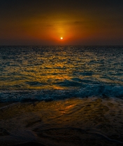 Картинка: Пейзаж, вода, волны, море, берег, горизонт, солнце, закат, небо, вечер