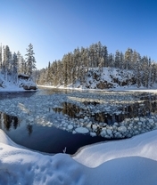 Картинка: природа, зима, река, лес, снег, тайга
