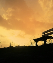 Картинка: скамейка, трава, небо