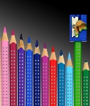 Картинка: Цветные, карандаши, ряд, точилка, стружка, точки