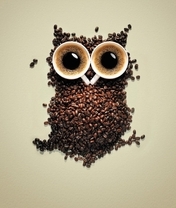 Image: Owl, coffee, grain, circles, eyes
