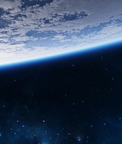 Картинка: Планета, Земля, атмосфера, свечение, звёзды, космос